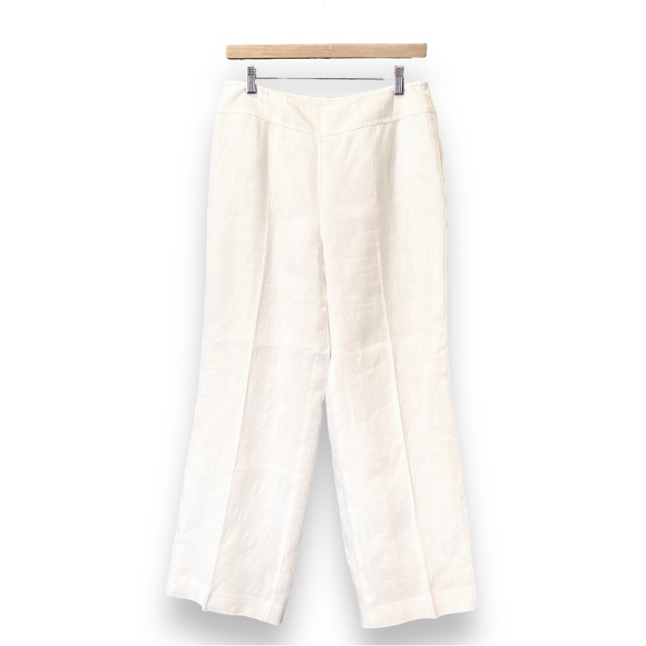 Talbots Irish Linen Flat Front White Pant Trousers Coastal Grandma Structured 10 - Picture 10 of 11